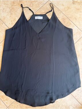 Black V-Neck Silk-Blend Cami with Adjustable Straps